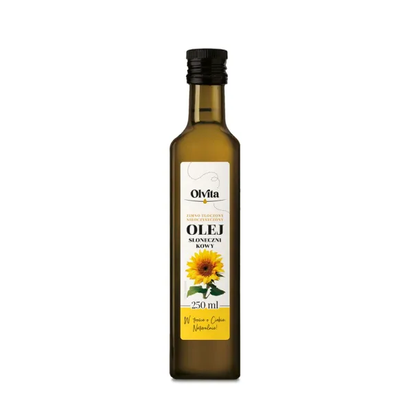 Olej słonecznikowy zimnotłoczony nieoczyszczony Ol'Vita 500 i 1000 ml