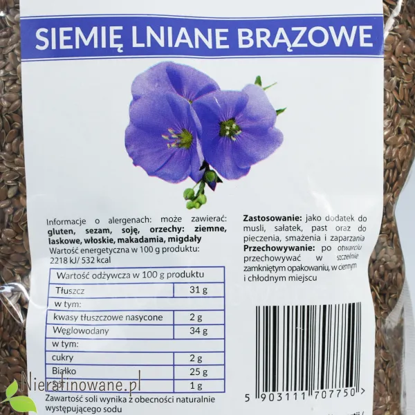 Siemię Lniane Brązowe, niemielone - całe ziarna - Ol'Vita